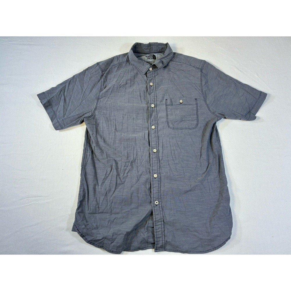 The North Face Men's Medium‎ Short Sleeve Button Down Shirt Blue Gray Stripe